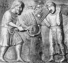 Adam und Eva bei der Getreidemahd (Relief 10.Jhdt.