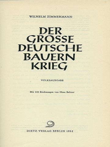 Zimmermann Der Große Deutsche Bauernkrieg Volksausgabe 1952