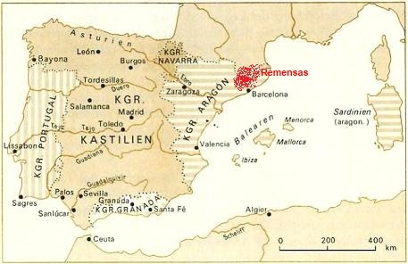 Aufstandsgebiet der Remensas 1462-1472 und 1484-1485