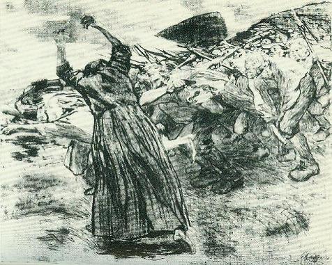 Aus dem Zyklus  Bauernkrieg Der Losbruch  1903  von Käthe Kollwitz