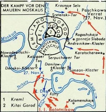Karte zum Bauernkrieg unter Bolotnikow in Rußland 