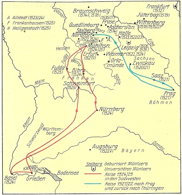 Lebensstationen und Reisen Thomas Müntzers