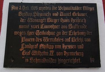 Gedenktafel am Rathaus von Schmalkalden
