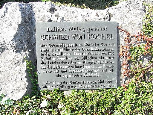 Tafel am Denkmal für den Schmied von Kochel