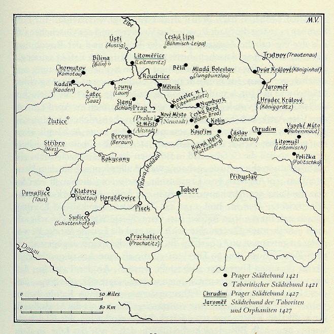 Karte der Hussitischen Städtebünde 1424 bis 1427
