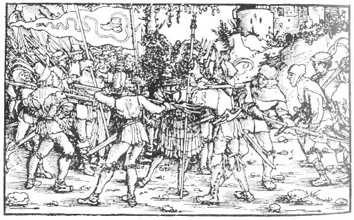Verhandlung aufständischer Bauern mit einem Adligen Holzschnitt des Petrarca-Meisters